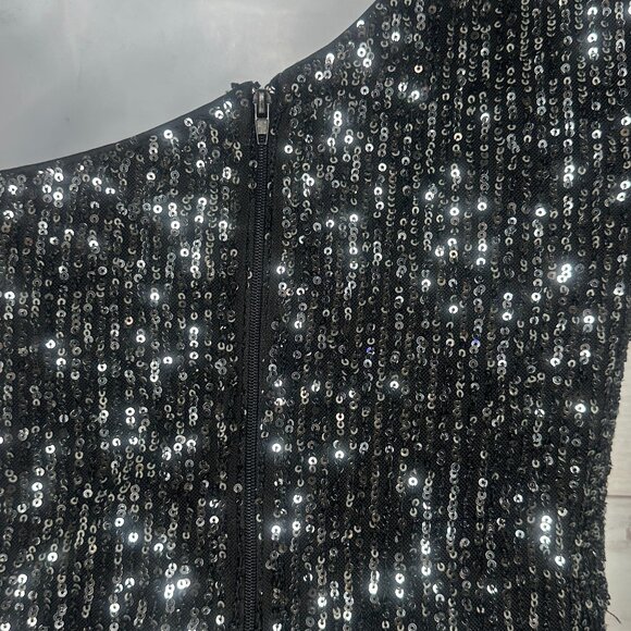 Windsor Womens Dazzling Diva Black Sequin One Shoulder Mini Dress - Size Small - Picture 6 of 9